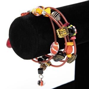 ART GLASS Beaded Colorful Handmade Lampwork Artisan Wrap Bracelet Beads Charms